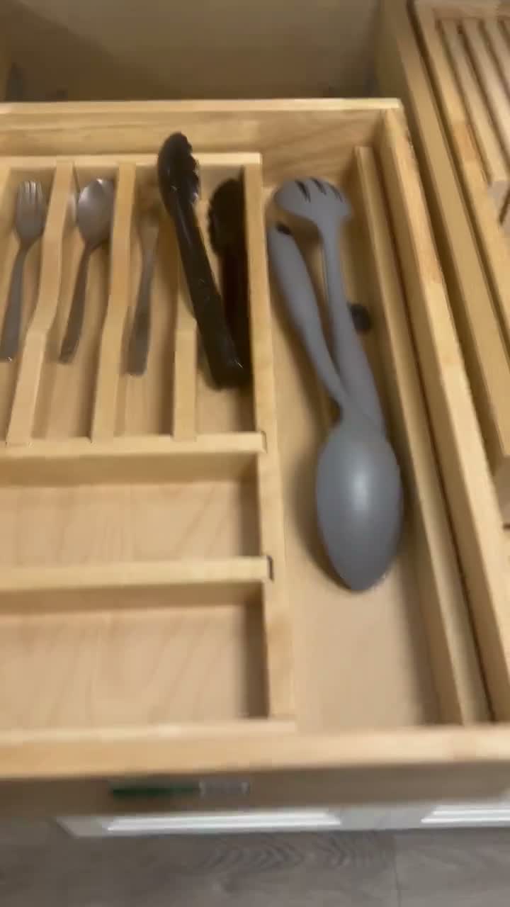 Cabinet drawer with built-in utensil organizer insert