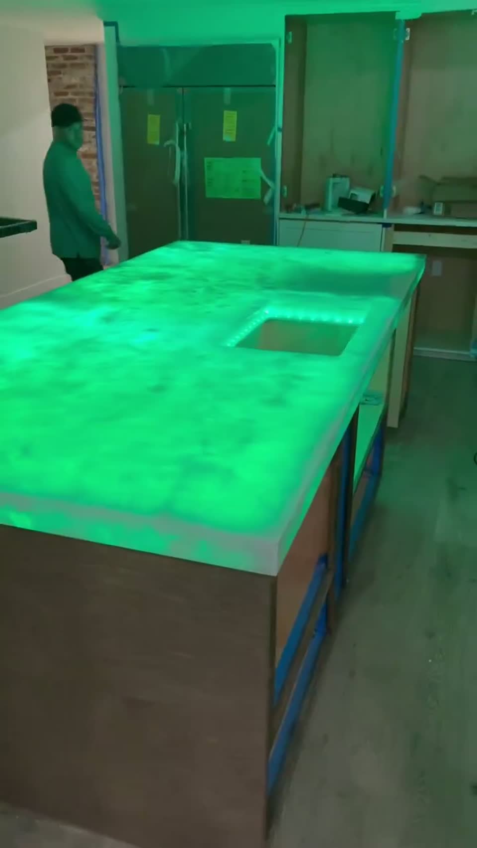 Stone countertop with custom sink cutout during installation